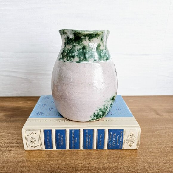 Studio Art Pottery Ceramic Green & Gray Chicken Rooster Jug Pitcher with Handle - Picture 5 of 10